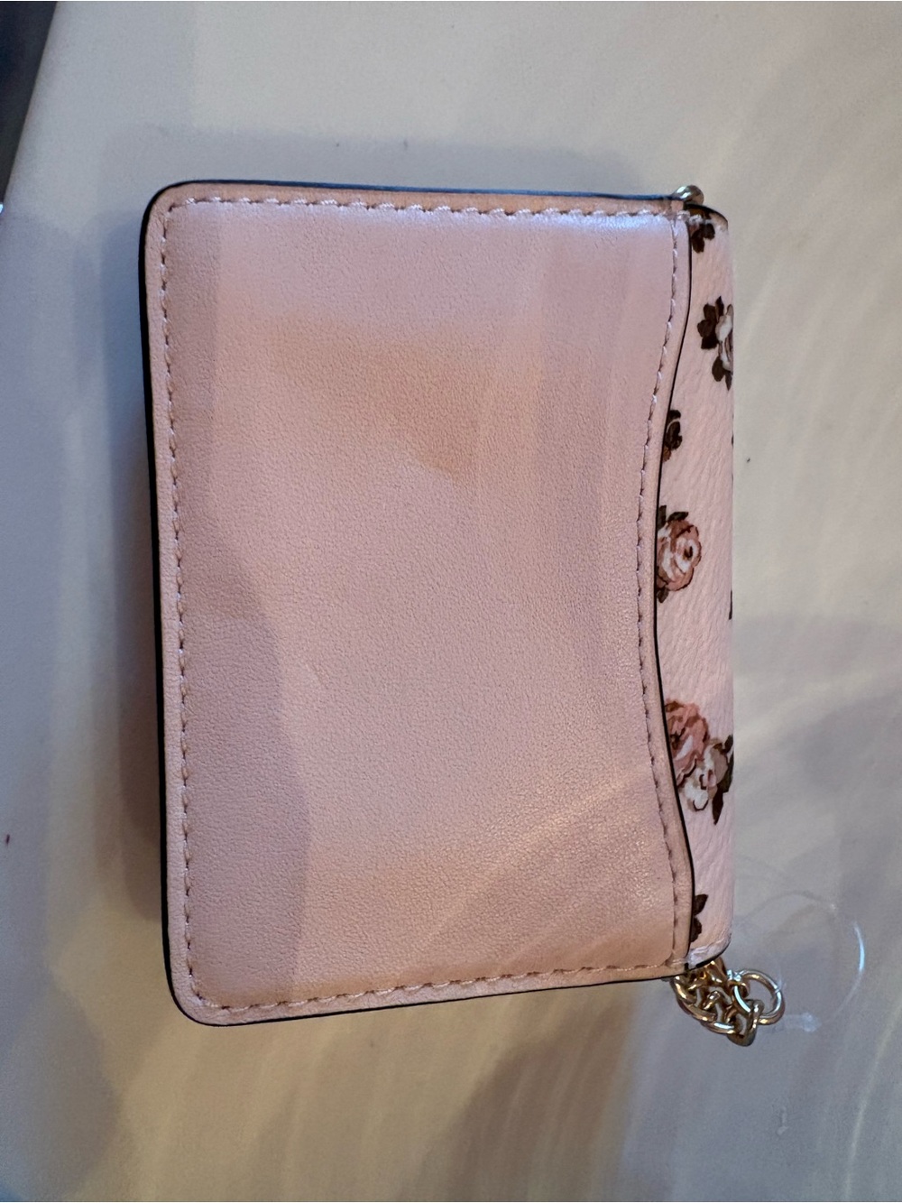 Coach Blush Pink Floral Card Case with Gold Chain - Picture 2 of 5